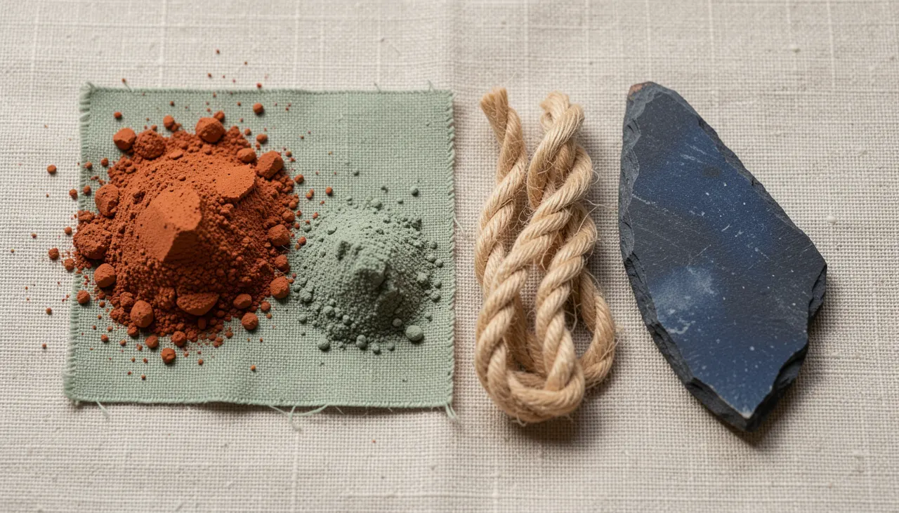 Nuancier déco 2026 avec teintes argile, sauge, sable et ardoise sur échantillons tissu et peinture