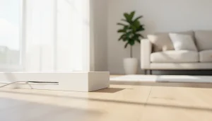 Salon moderne avec câbles dissimulés derrière une plinthe design