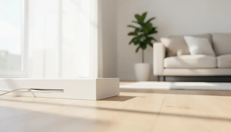 Salon moderne avec câbles dissimulés derrière une plinthe design