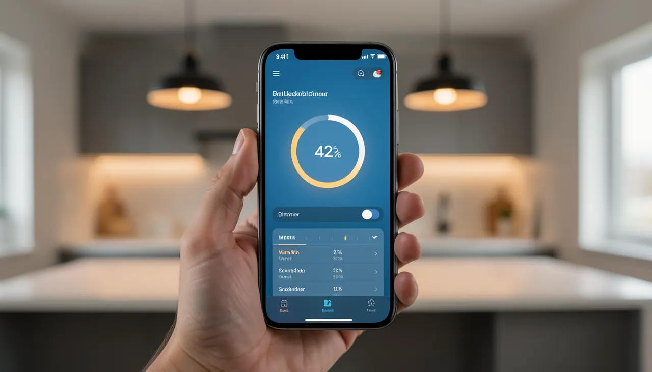Application smartphone affichant le contrôle d'un variateur connecté avec courbe de variation