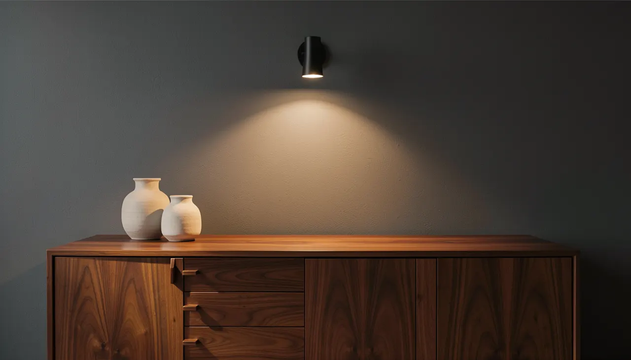 Enfilade vintage éclairée par applique murale orientable lumière chaude 2700K