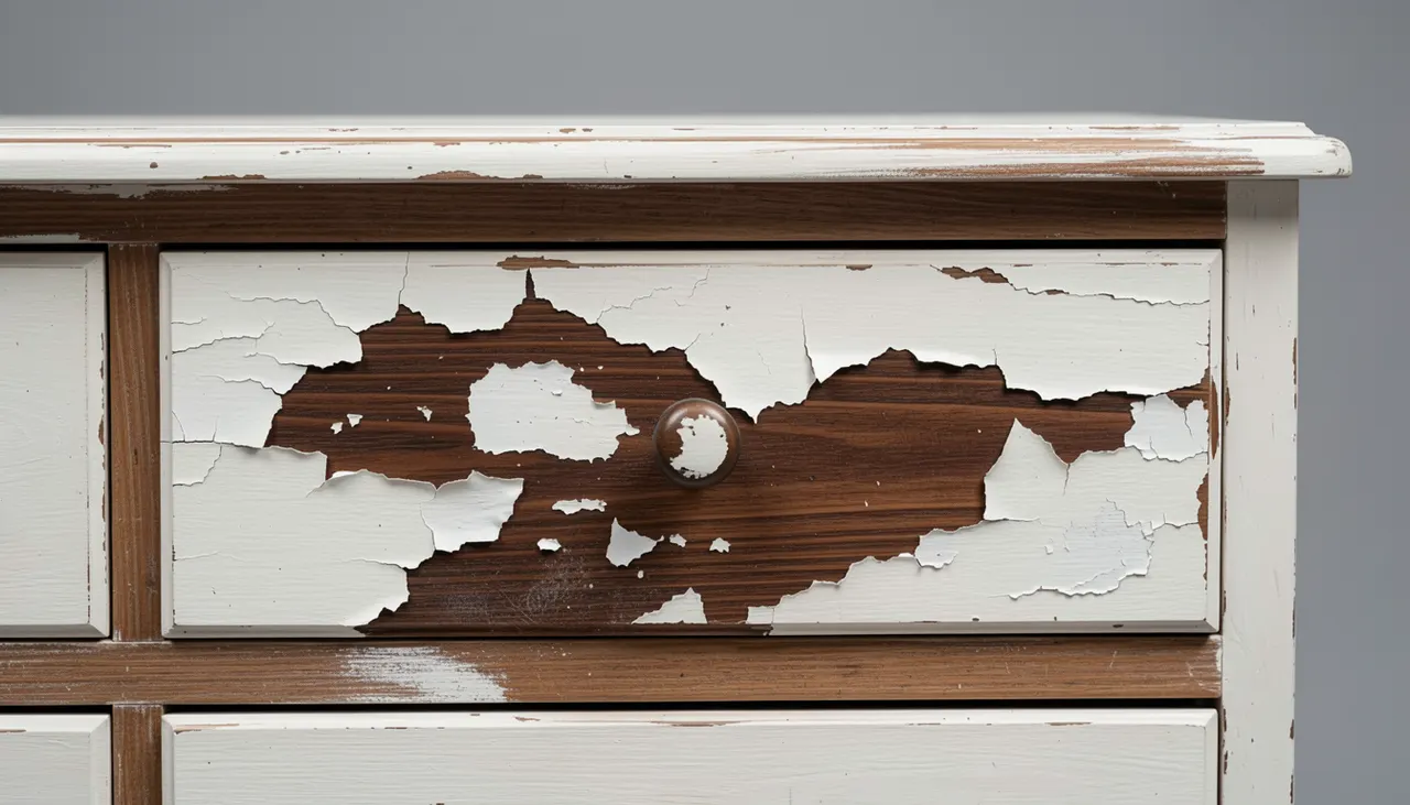 Meuble upcyclé avec peinture écaillée par manque de préparation