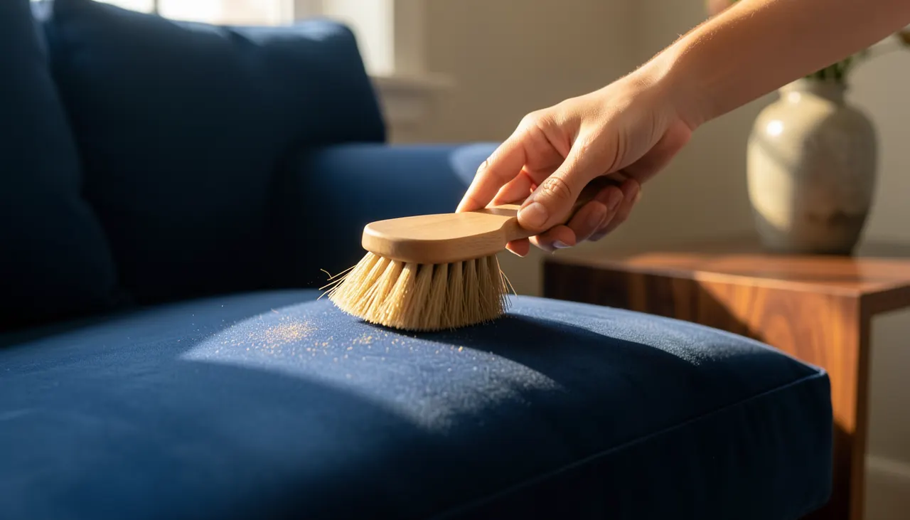 Brossage velours canapé après nettoyage pour relever fibres
