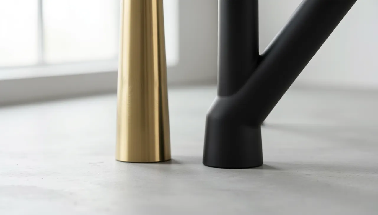 Échantillons de finitions laiton brossé et noir mat sur structure de lustre