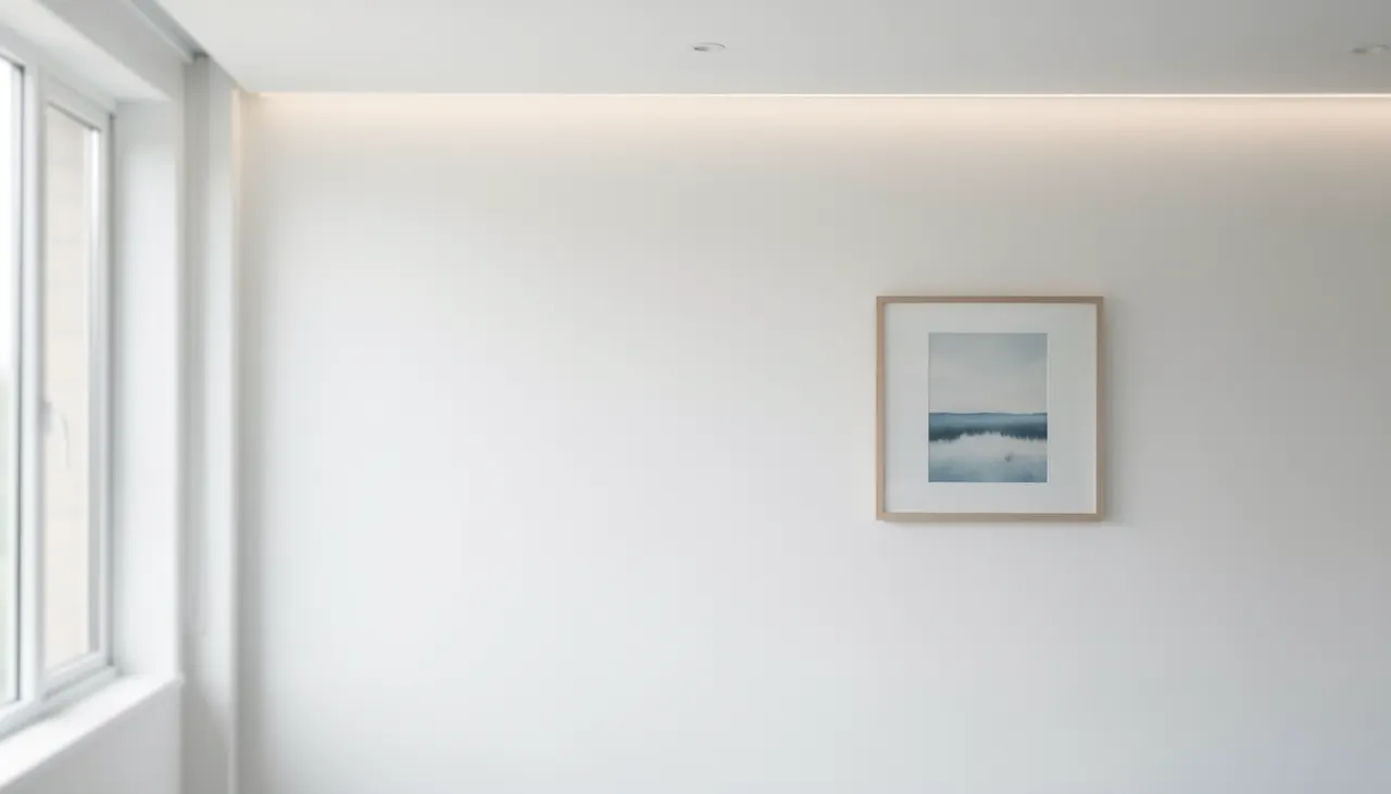 Mur lisse sans câbles visibles, éclairage doux