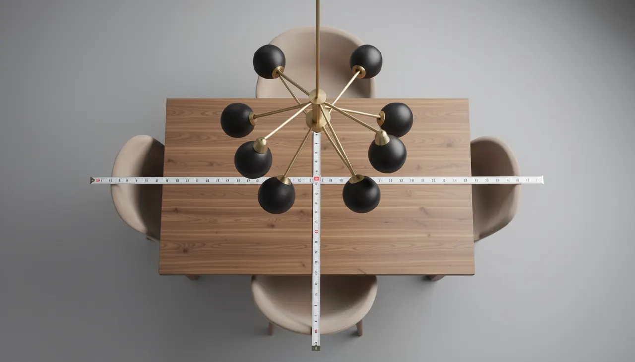 Schéma de proportions entre table et lustre moderne