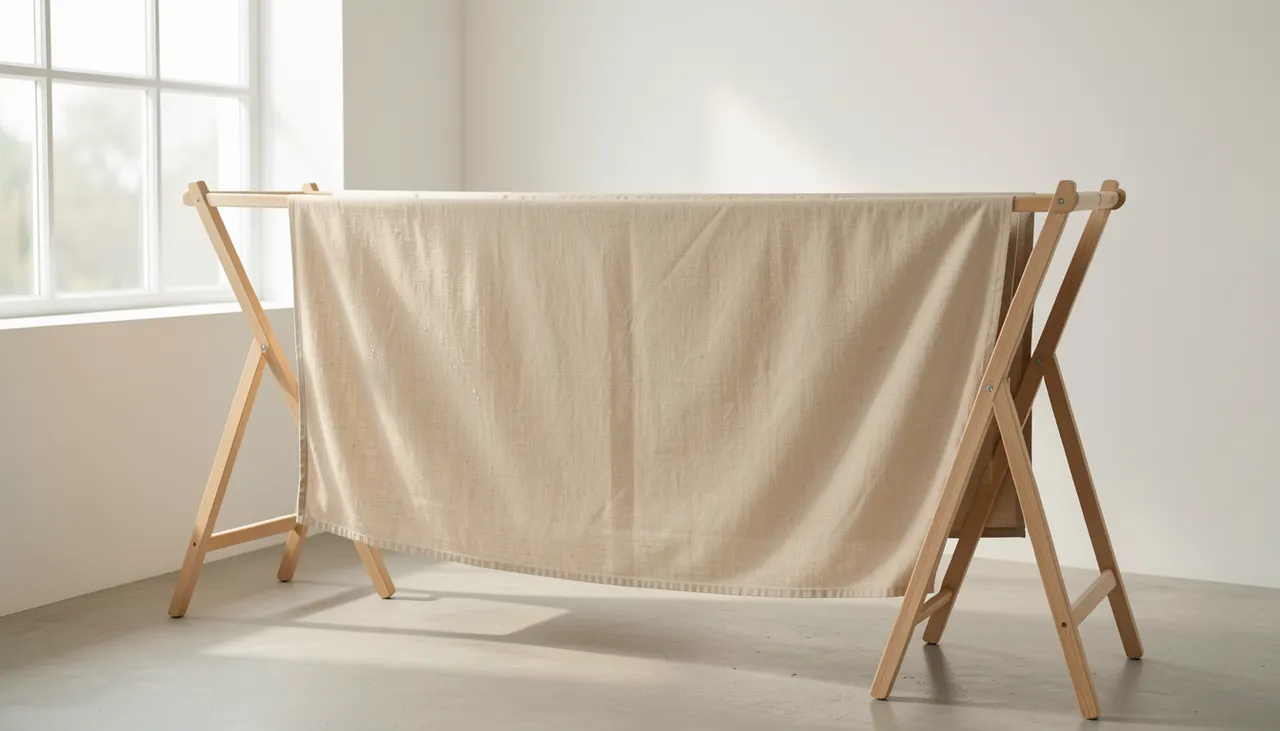 Housse canapé tissu sur étendoir séchage naturel