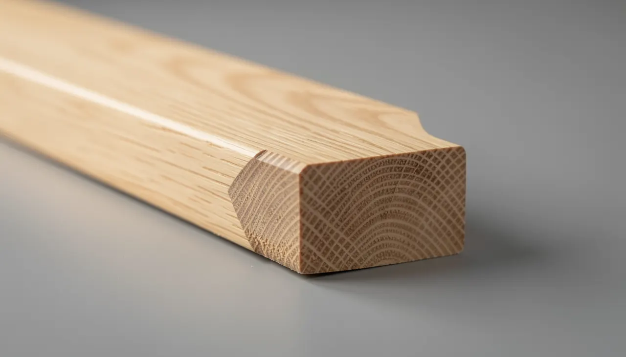 Coupe transversale montrant l'épaisseur totale d'une lame de parquet chêne massif 22 mm avec rainure languette