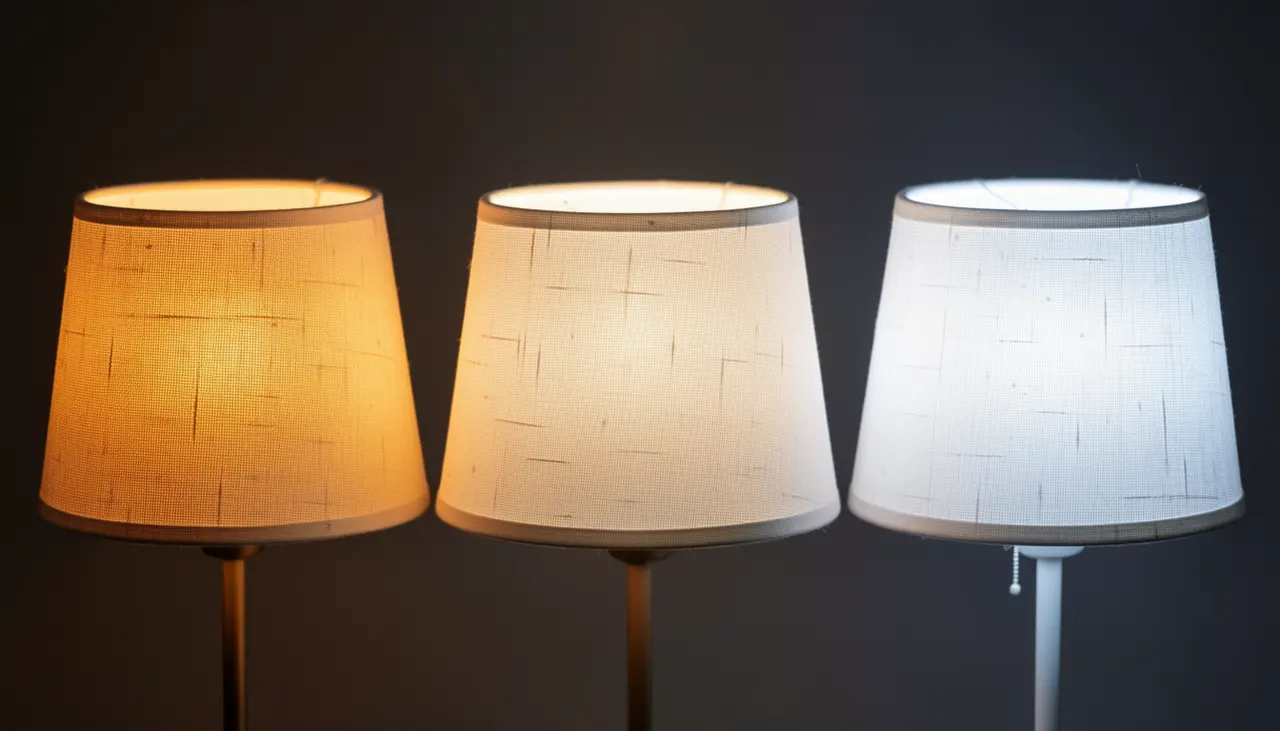 Comparatif visuel ampoules 2700K 3000K 4000K sur abat-jour lin