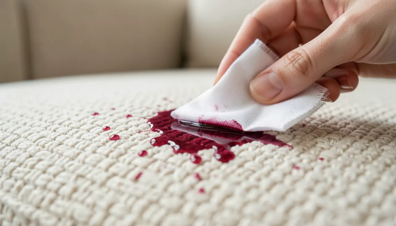 Détachage tache vin rouge sur canapé tissu clair