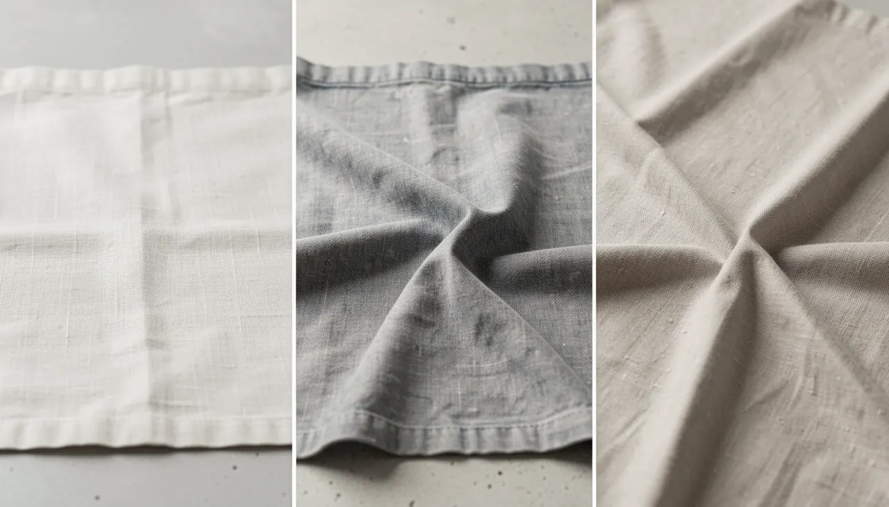 Comparatif visuel trois finitions lin prélavé stone-washed froissé permanent