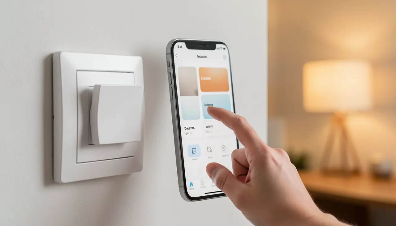 Interrupteur variateur mural et application smartphone scénarios éclairage salon
