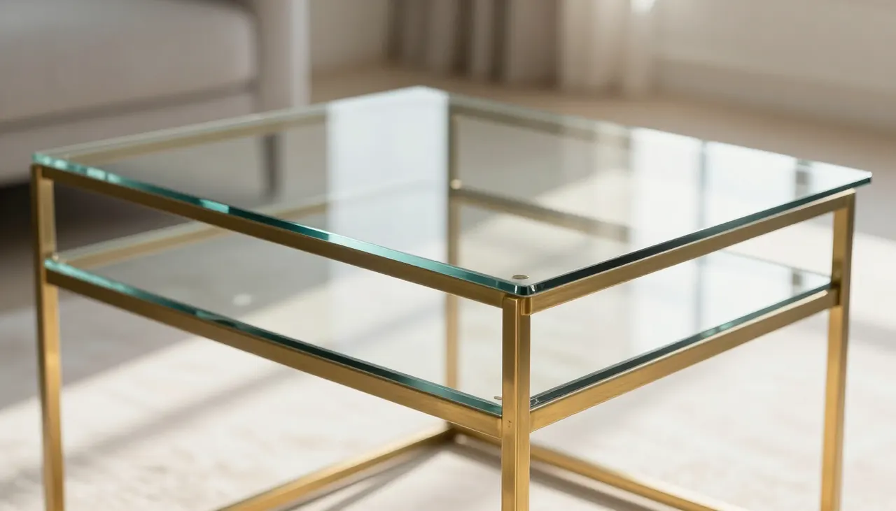 Table basse en verre et laiton brossé