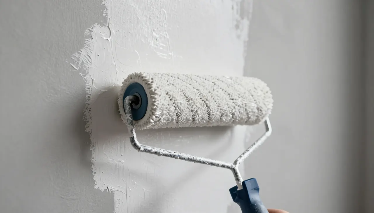 Application d'une sous-couche blanche sur un mur en plâtre