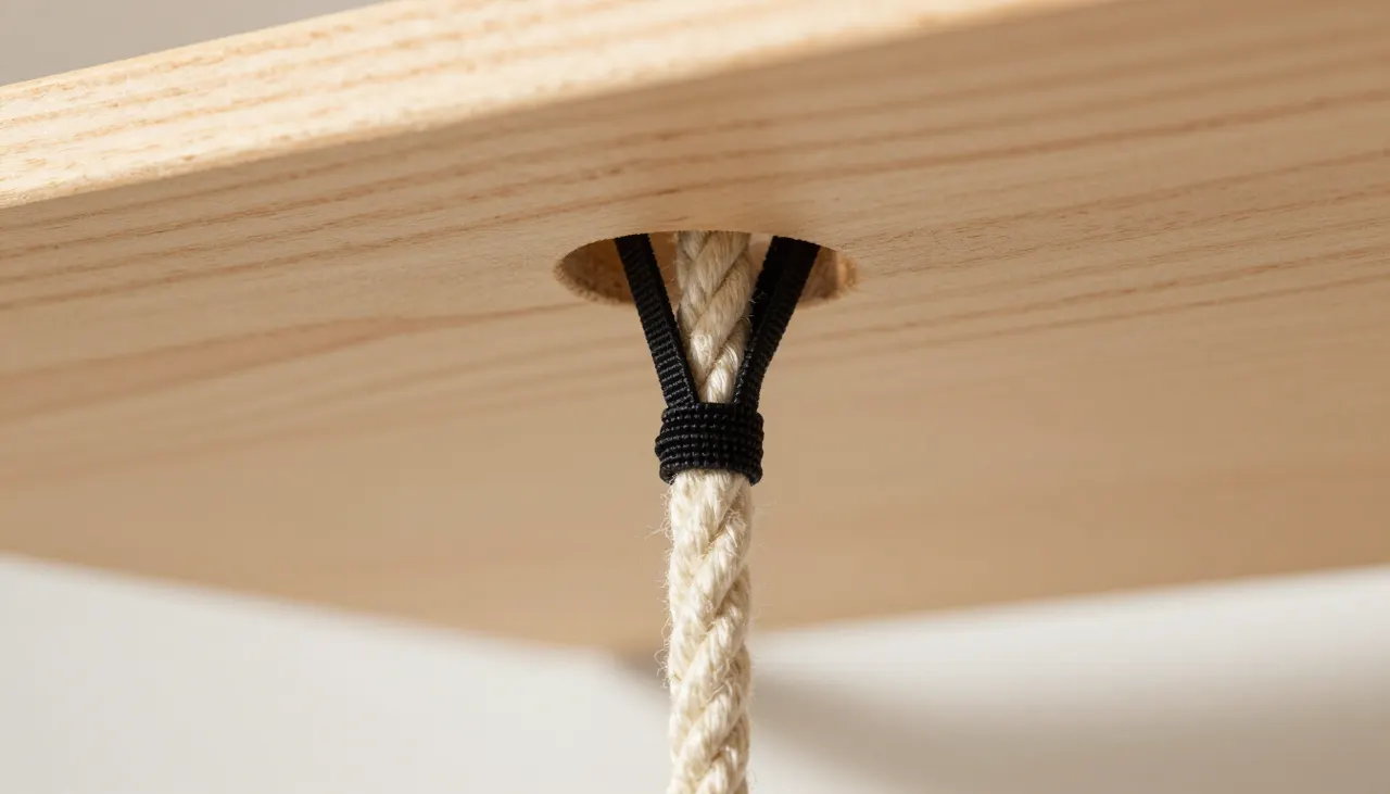 Serre-câble en nylon sous la planche en bois