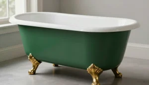 Baignoire en fonte rénovée aux flancs vert sombre