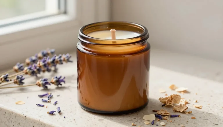 Bougie artisanale en cire végétale et pot ambré