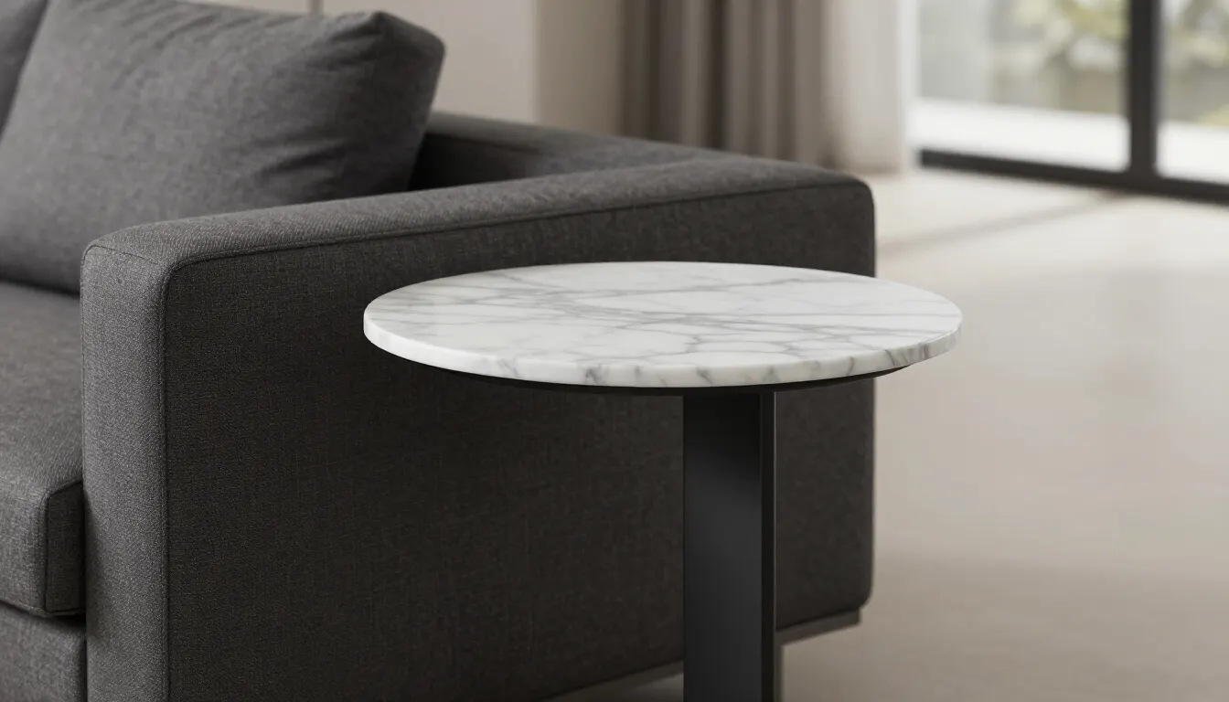 Bout de canapé design en marbre et métal
