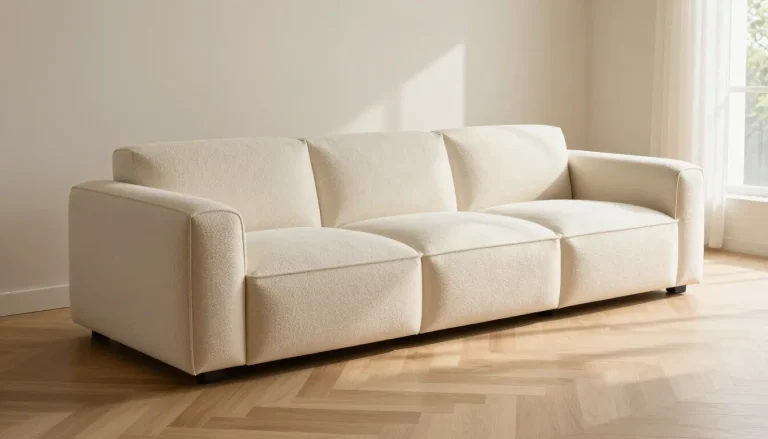 Canapé modulable en mousse beige dans un salon lumineux