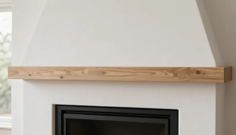 Cheminée moderne avec hotte blanche et poutre en bois clair