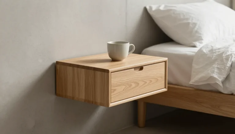 Table de chevet suspendue en bois minimaliste