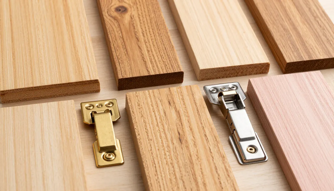 Échantillons de bois et charnières