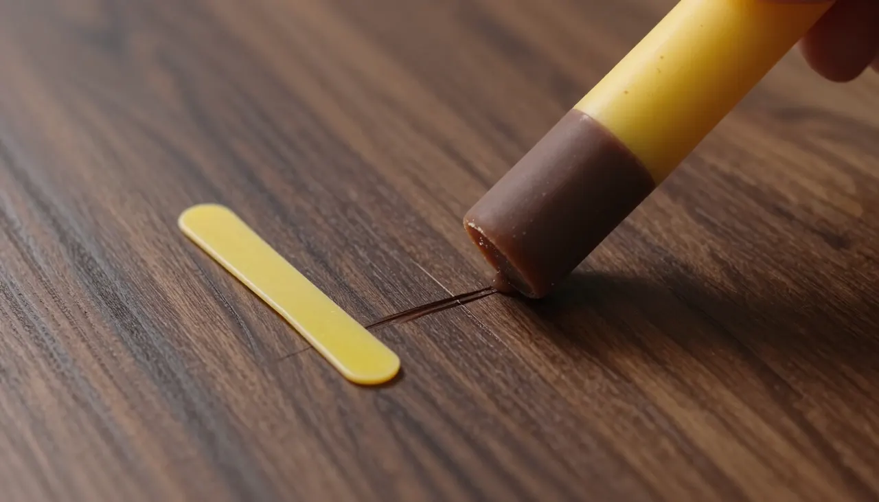 Application de cire de rebouchage sur du parquet