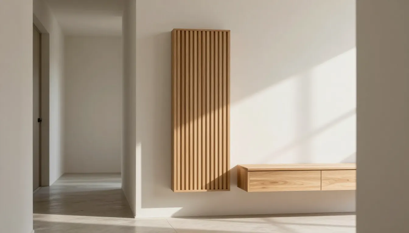 Entrée épurée avec coffrage discret en bois clair