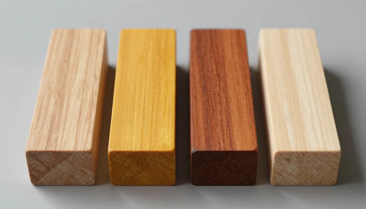 Quatre échantillons de différentes essences de bois