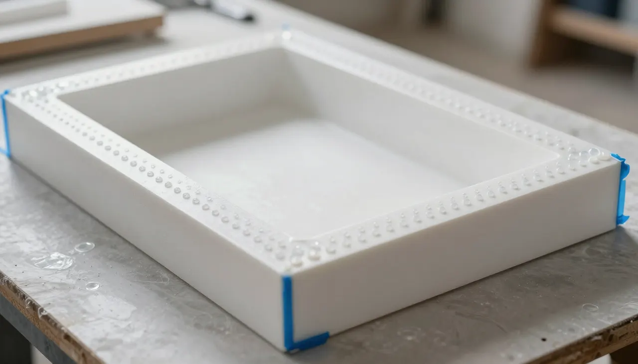 Coffrage en mélaminé blanc avec joints silicone