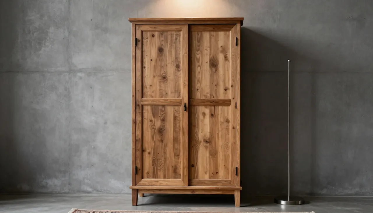Armoire ancienne contre un mur en béton ciré