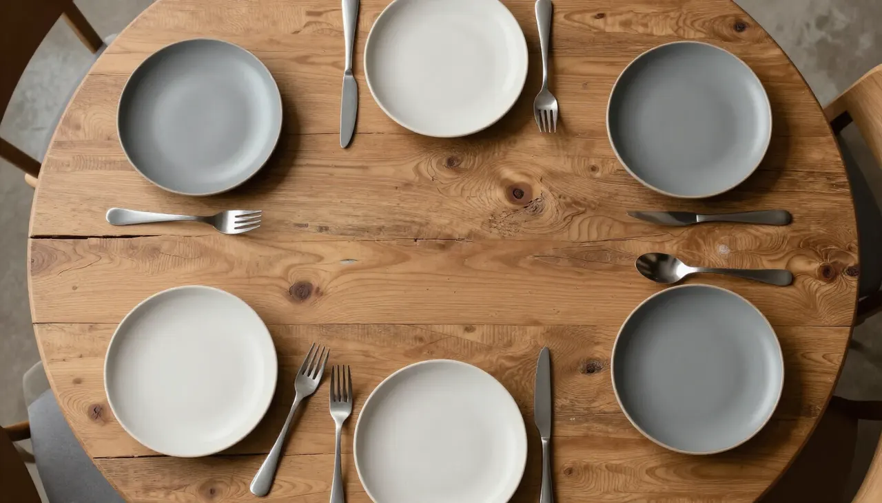 Table ronde de six couverts vue d'en haut