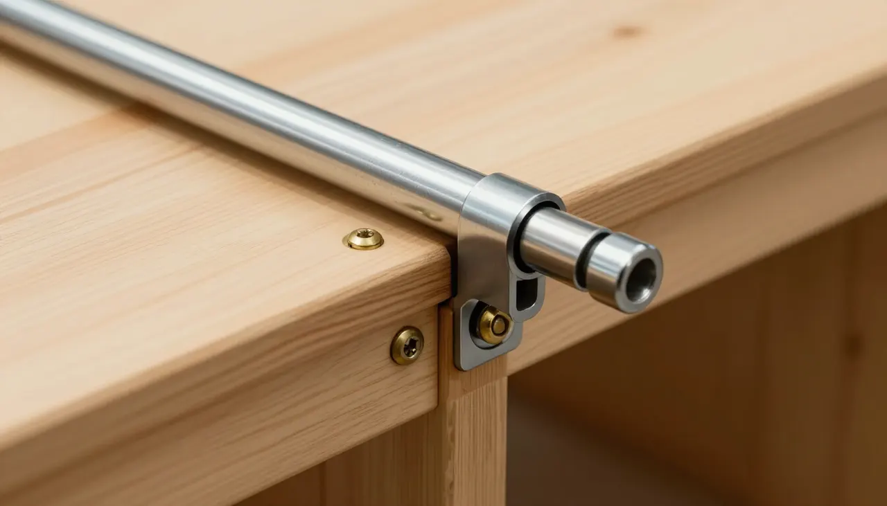 Vérin hydraulique en métal sur coffre en bois