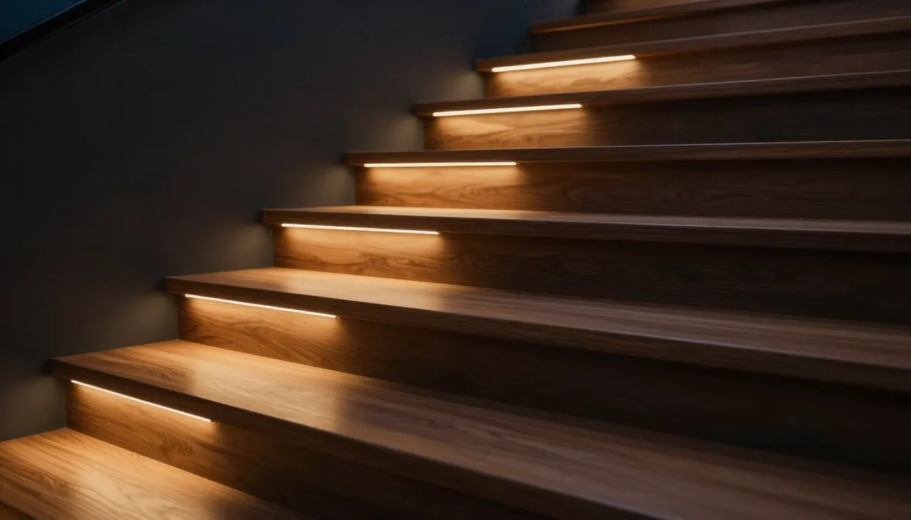 Escalier éclairé par des LED sous les marches