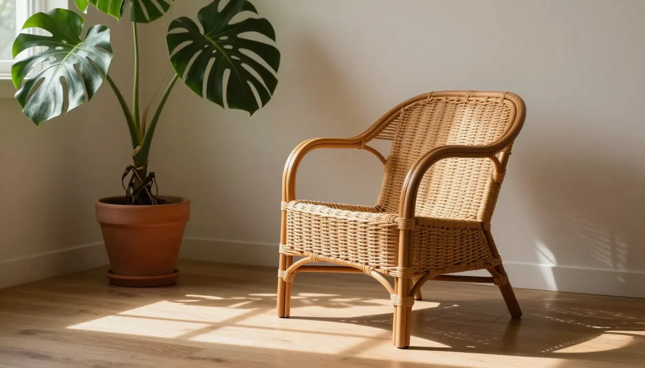 Fauteuil en rotin dans un coin lecture
