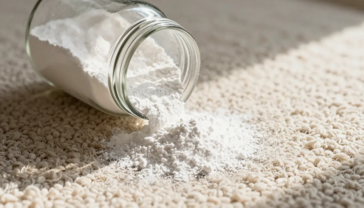Bicarbonate de soude saupoudré sur un tapis