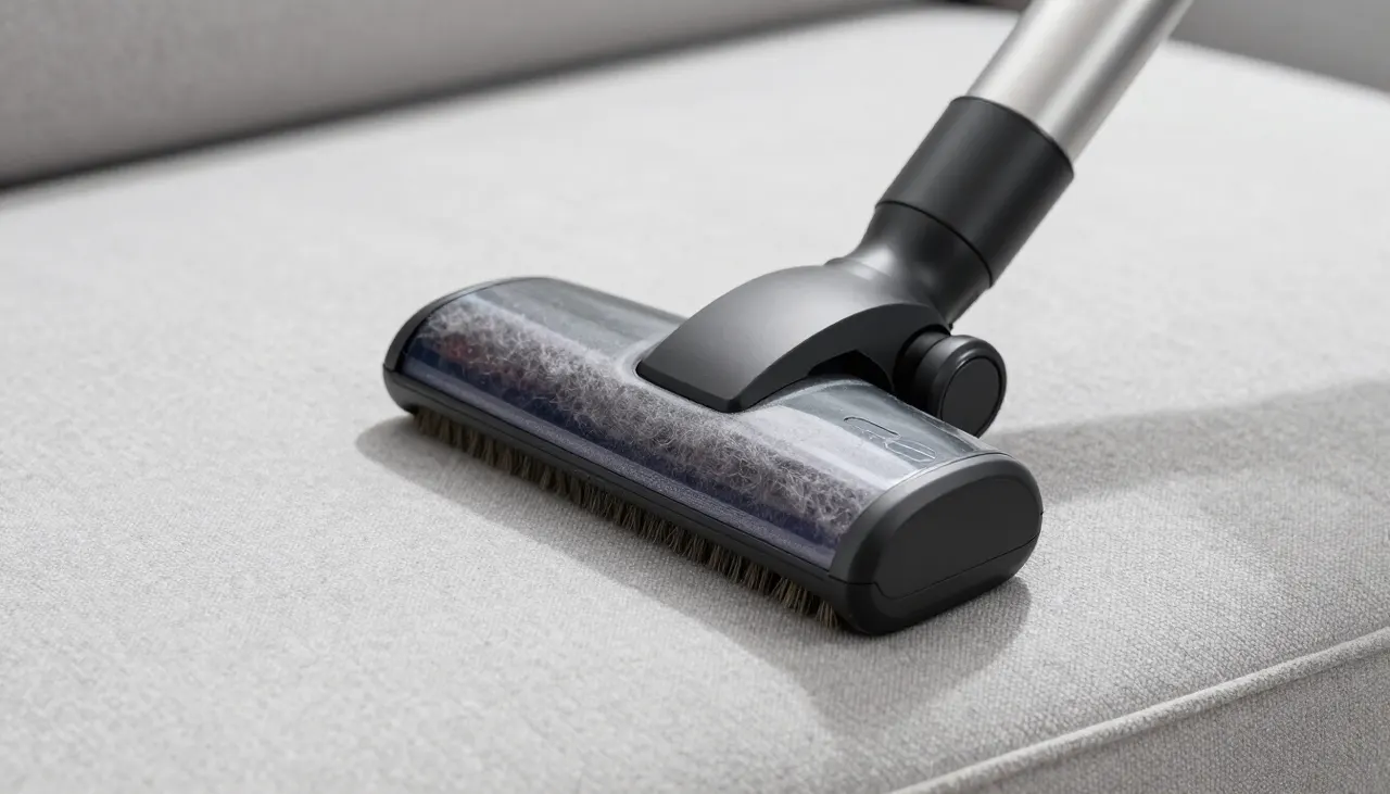 Embout brosse d'aspirateur sur tissu bouclette blanc