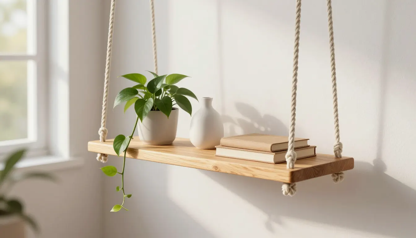 Étagère balançoire en bois suspendue style bohème