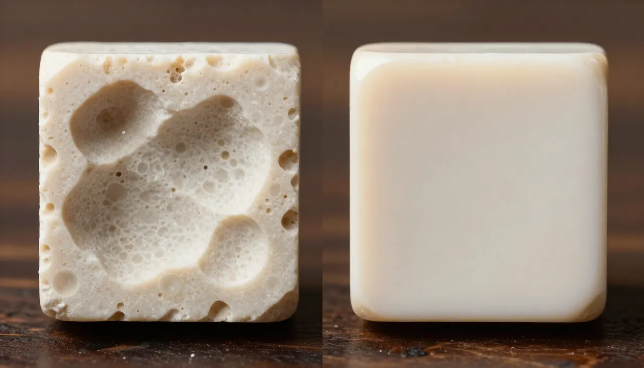 Comparaison entre travertin brut et rebouché