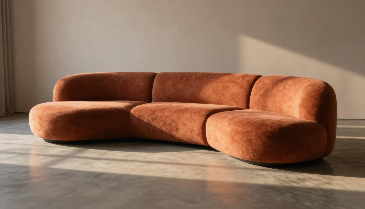 Canapé modulable arrondi en bouclette terracotta