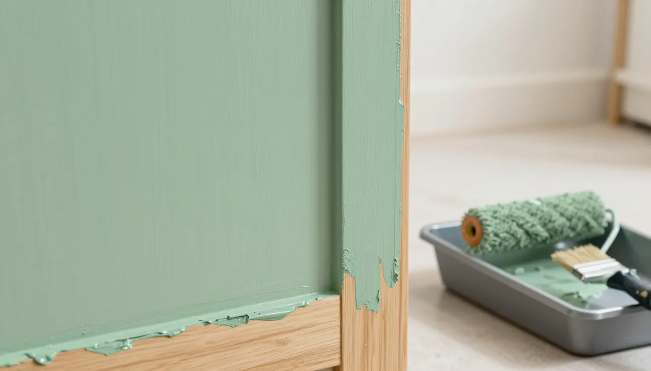 Outils de peinture devant une porte d'armoire