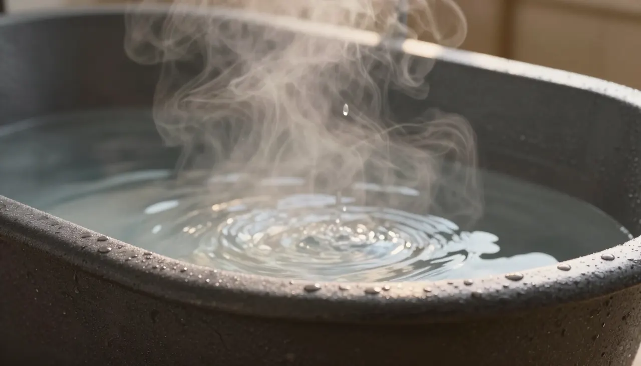 Vapeur s'élevant d'une baignoire en fonte chaude