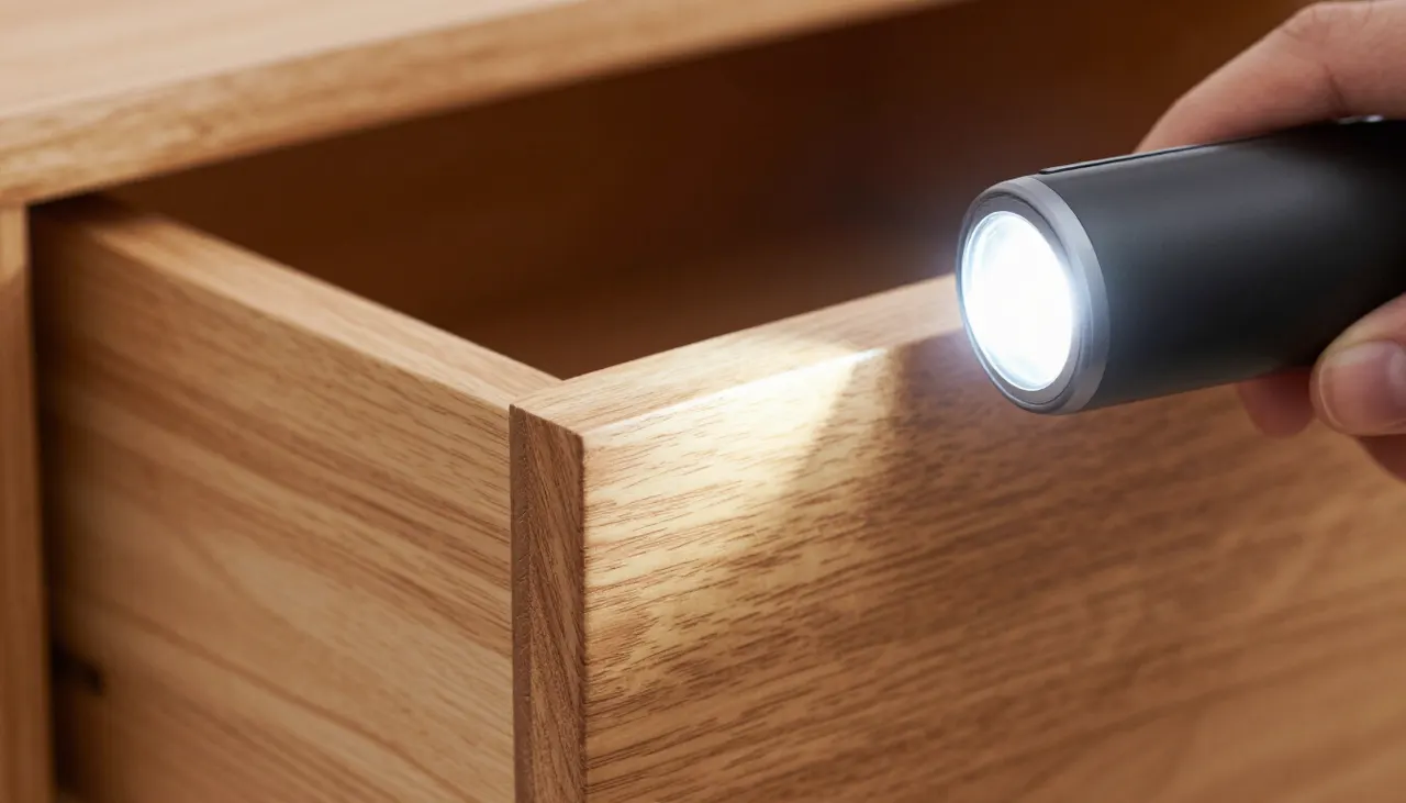 Inspection des tiroirs d'une commode en bois