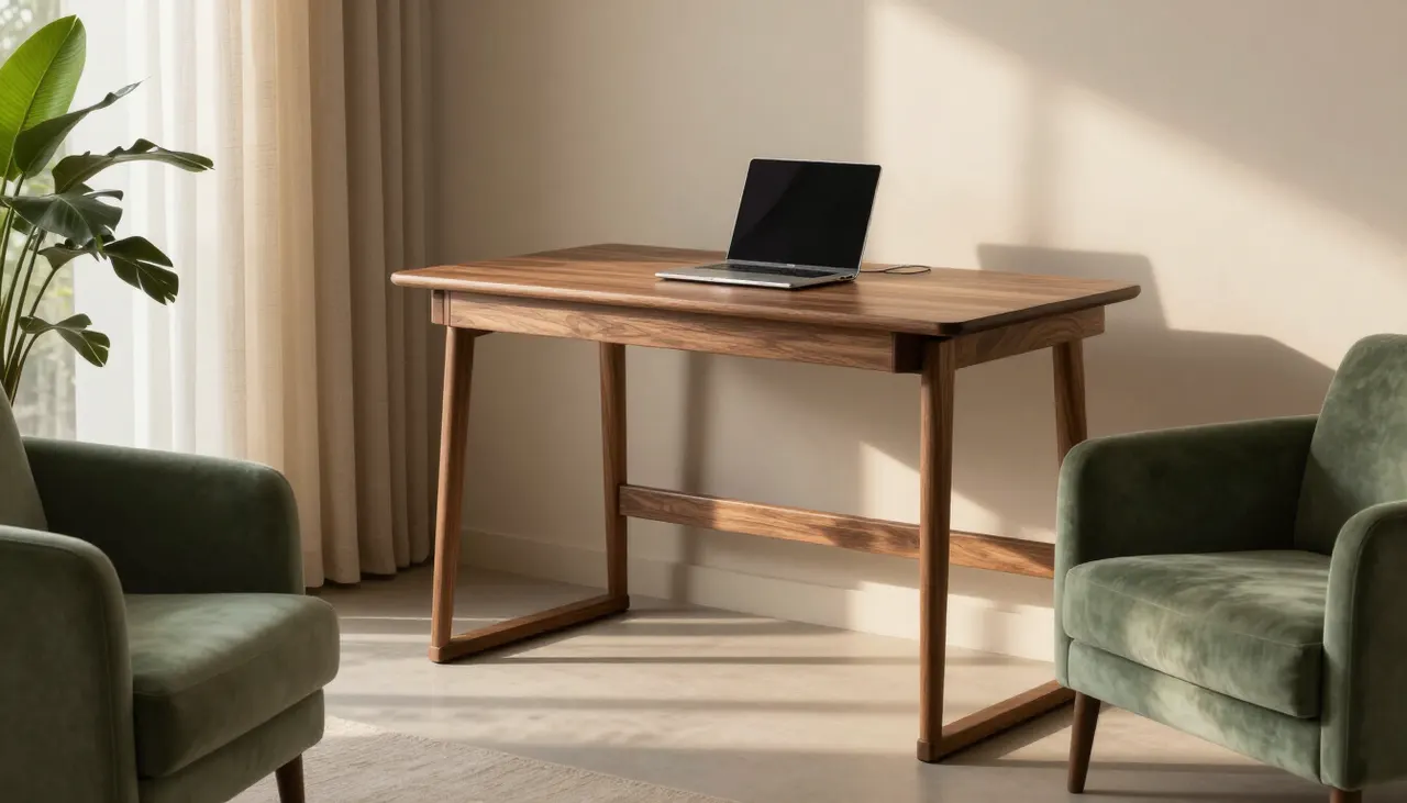 Bureau en bois dans un intérieur décoré