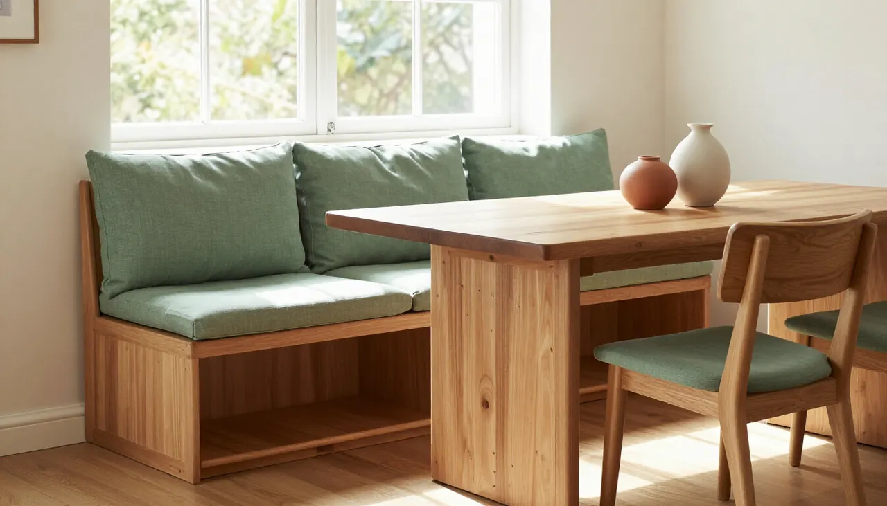 Banquette coffre d'angle dans un coin repas
