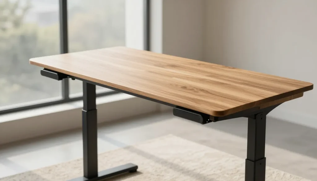Bureau assis-debout moderne dans un salon lumineux