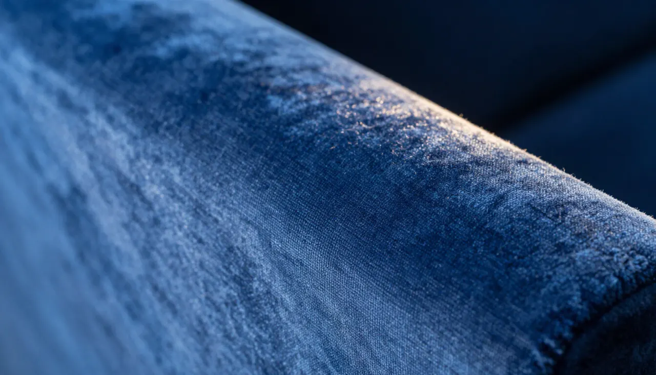 Gros plan sur le reflet de la lumière sur du velours bleu