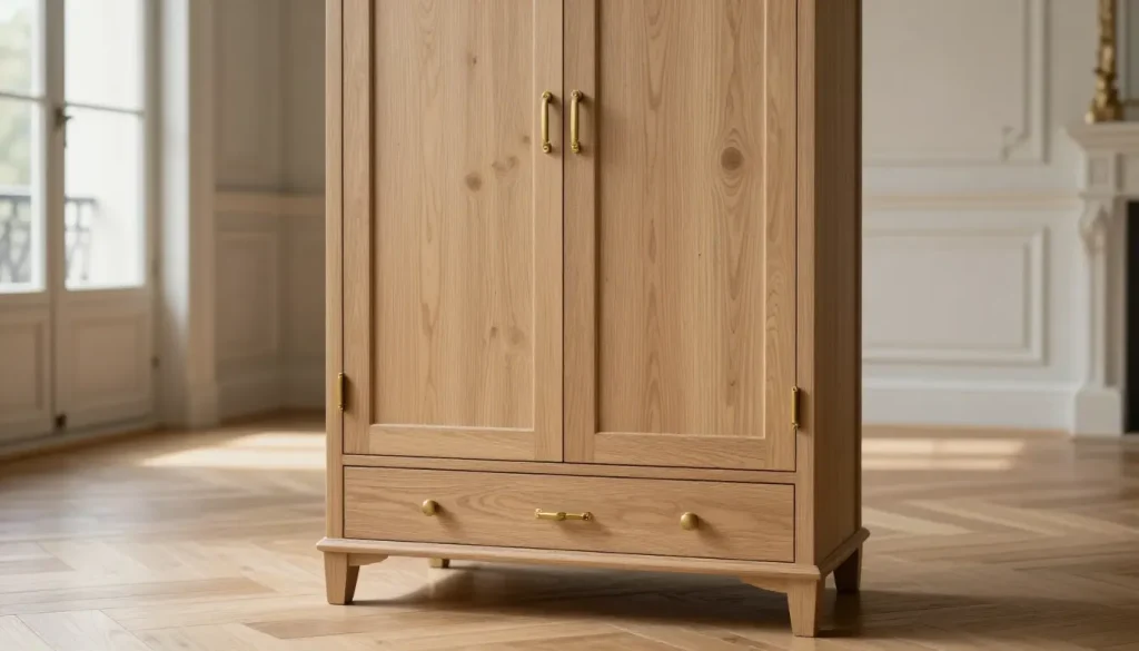 Armoire parisienne en bois clair dans un salon