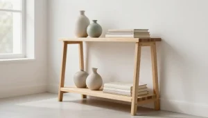 Étagère échelle en bois clair dans un salon