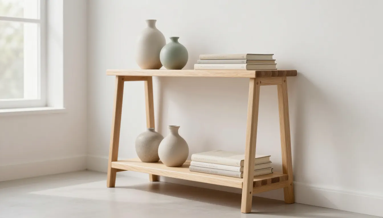 Étagère échelle en bois clair dans un salon